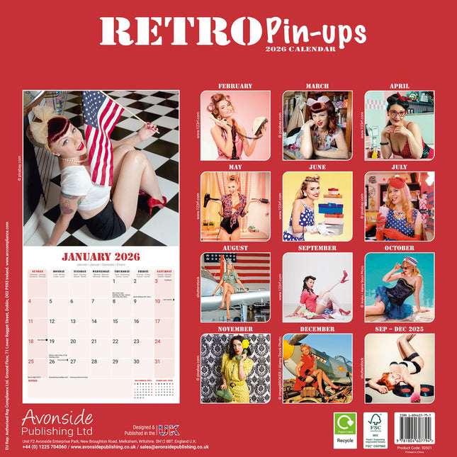 Avonside Retro Pin Ups Kalender 2026