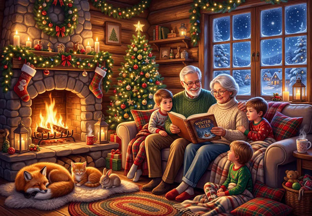 bluebird Christmas Stories by the Fireplace Puzzel 1000 Stukjes