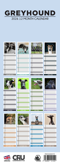 CalendarsRUs Greyhound Slimline Kalender 2026