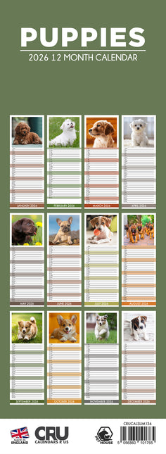 CalendarsRUs Puppies Slimline Kalender 2026