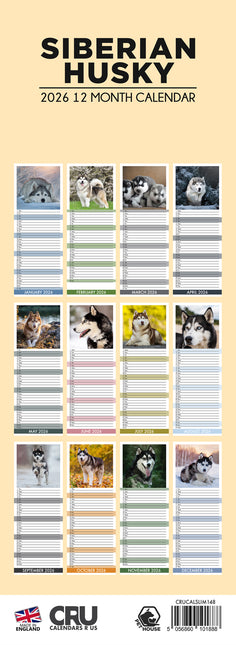 CalendarsRUs Siberian Husky Slimline Kalender 2026