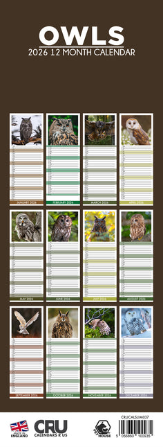 CalendarsRUs Uilen Slimline Kalender 2026