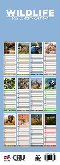CalendarsRUs Wildlife Slimline Kalender 2026