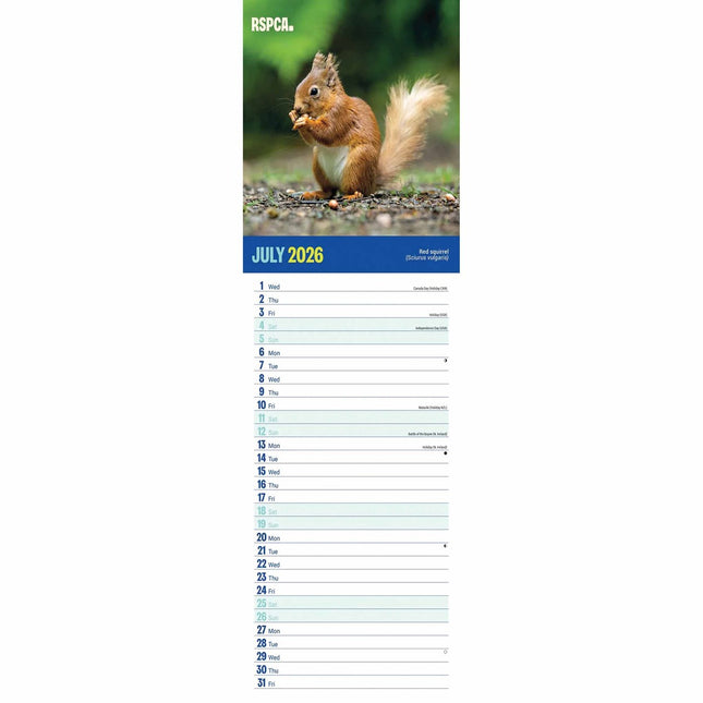 CarouselCalendars RSPCA, Britse Wildlife Slim Kalender 2026
