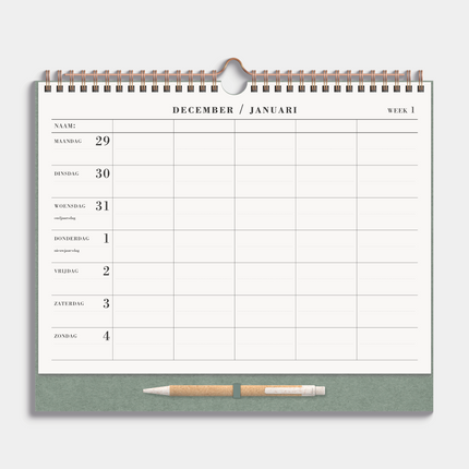 De Hobbit A4+ Spiraal Familieplanner 2026 Groen