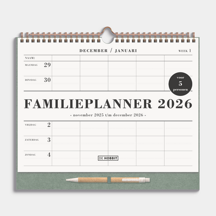 De Hobbit A4+ Spiraal Familieplanner 2026 Groen