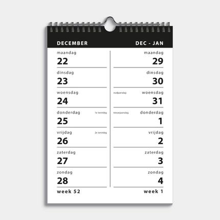 De Hobbit A4 Spiraalkalender 2-weeks 2026 Zwart