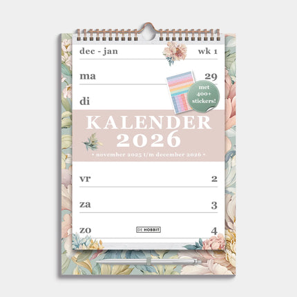 De Hobbit A4 Spiraalkalender 2026 Vintage Bloemen
