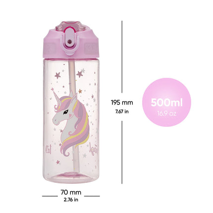 Baagl Baagl Regenboog Unicorn Drinkfles 500ml met Rietje