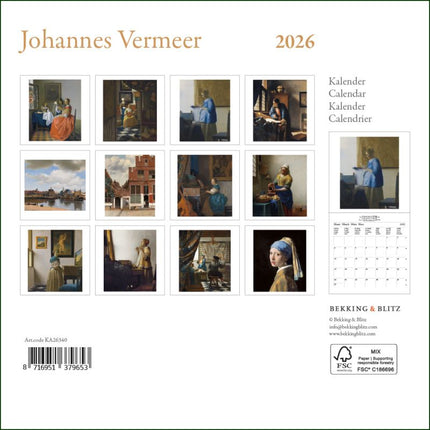 Bekking & Blitz Johannes Vermeer Mini Kalender 2026