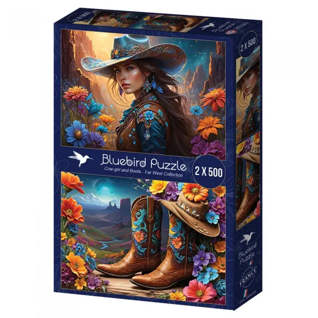 bluebird 2 Puzzles - Cowgirl and Boots - Far West Collection Puzzel 2 X 500 Stukjes