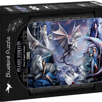 bluebird Anne Stokes - Silver Dragon Collage Puzzel 1500 stukjes