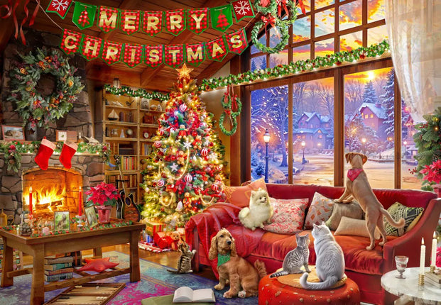 bluebird Christmas Evening with Pets Puzzel 1000 Stukjes