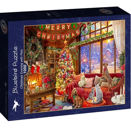 bluebird Christmas Evening with Pets Puzzel 1000 Stukjes