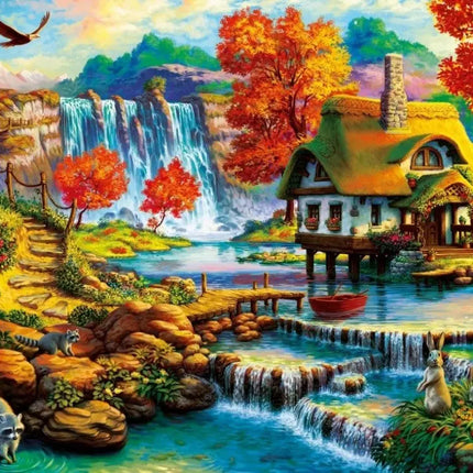 bluebird Country House by the Water Fall Puzzel 1000 Stukjes