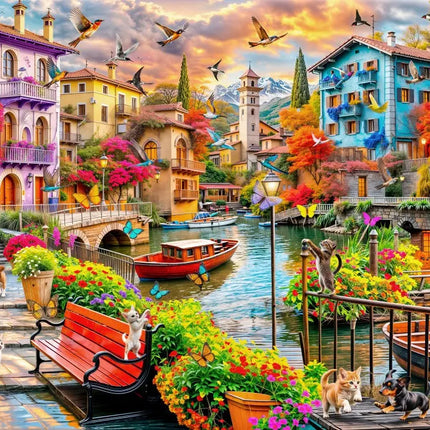 bluebird The Village on the Canal Puzzel 2000 stukjes