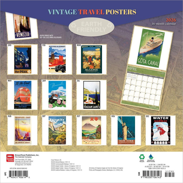 Browntrout Vintage Travel Posters Kalender 2026