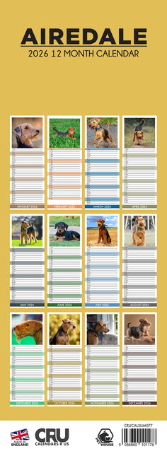 CalendarsRUs Airedale Terrier Slimline Kalender 2026