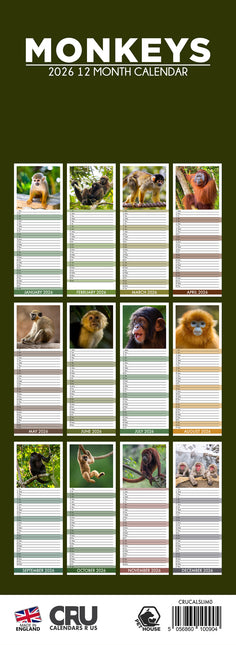 CalendarsRUs Apen Slimline Kalender 2026