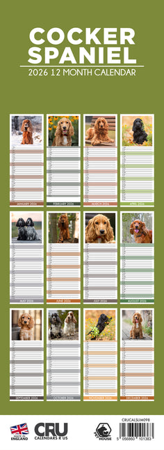 CalendarsRUs Engelse Cocker Spaniel Slimline Kalender 2026