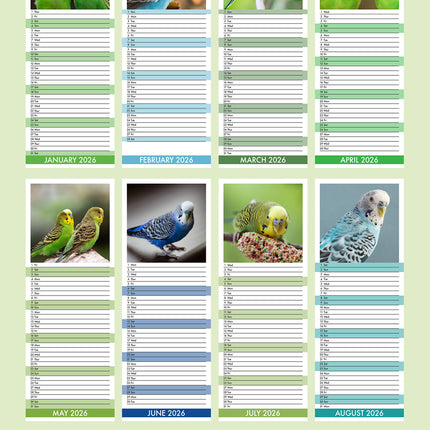 CalendarsRUs Grasparkieten Slimline Kalender 2026