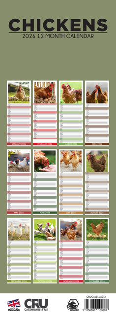 CalendarsRUs Kippen Slimline Kalender 2026