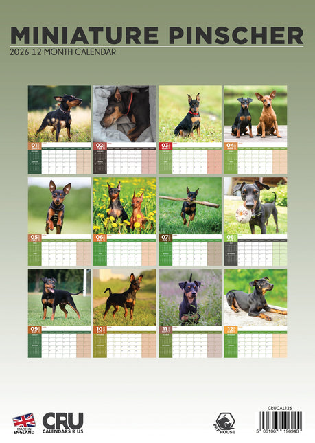 CalendarsRUs Miniatuur Pinscher A3 Kalender 2026