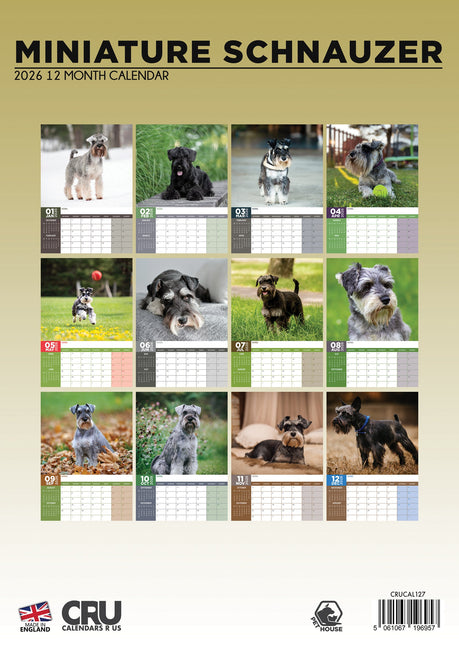 CalendarsRUs Miniatuur Schnauzer A3 Kalender 2026