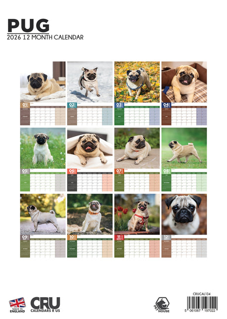 CalendarsRUs Mopshond A3 Kalender 2026