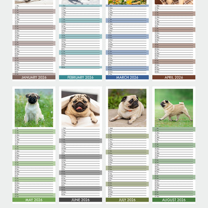 CalendarsRUs Mopshond Slimline Kalender 2026