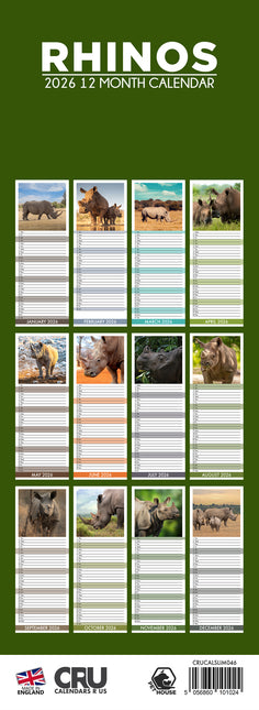 CalendarsRUs Neushoorns Slimline Kalender 2026