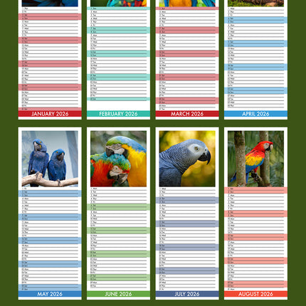 CalendarsRUs Papegaaien Slimline Kalender 2026