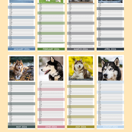 CalendarsRUs Siberian Husky Slimline Kalender 2026