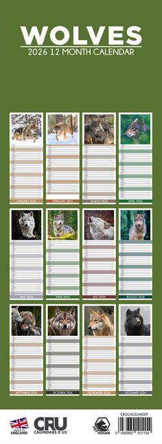 CalendarsRUs Wolven Slimline Kalender 2026