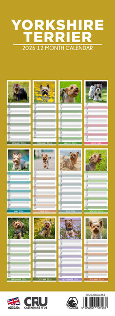CalendarsRUs Yorkshire Terrier Slimline Kalender 2026