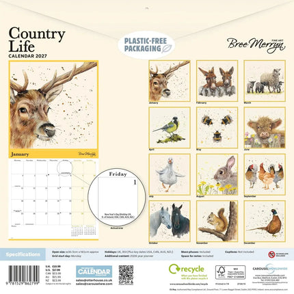 CarouselCalendars Bree Merryn, Country Wildlife Kalender 2027
