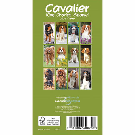 CarouselCalendars Cavalier King Charles Spaniel Slim Agenda 2026