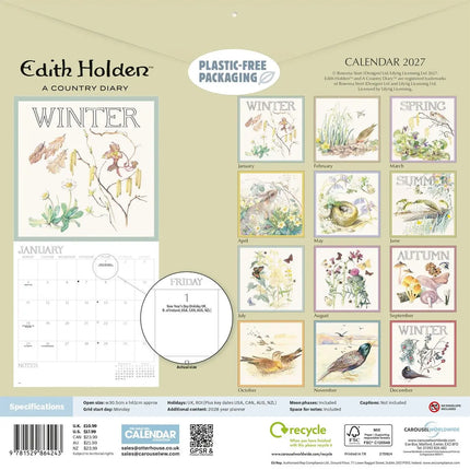 CarouselCalendars Edith Holden, A Country Diary Kalender 2027