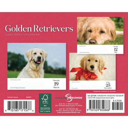 CarouselCalendars Golden Retriever Scheurkalender 2026 Boxed