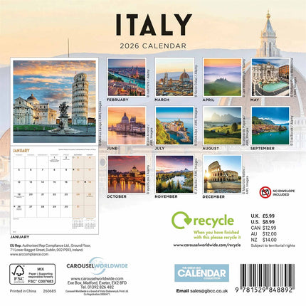 CarouselCalendars Italië Kalender Mini 2026