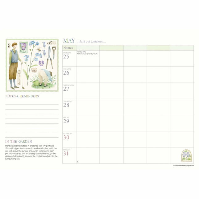 CarouselCalendars Judith Glover, Tuindagen A4 Familie Organiser 2026
