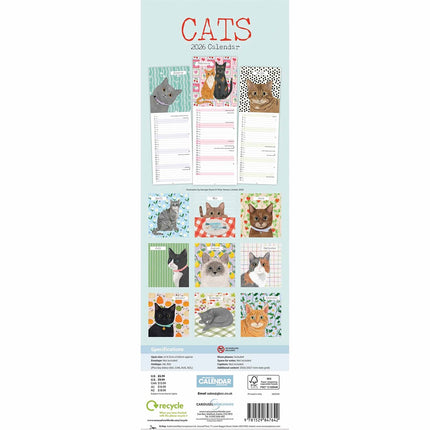 CarouselCalendars Katten Illustraties Kalender 2026 Slimline