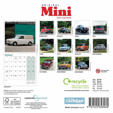 CarouselCalendars Original Mini Kalender 2026 Mini