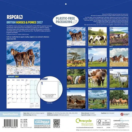 CarouselCalendars RSPCA, Britse Paarden en Pony's Kalender 2027