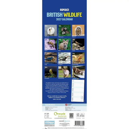 CarouselCalendars RSPCA, Britse Wildlife Slim Kalender 2026