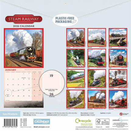 CarouselCalendars Steam Railways Kalender 2026