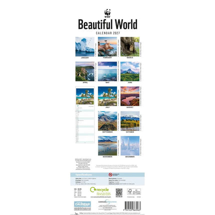CarouselCalendars WWF Beautiful World Slimline Kalender 2027