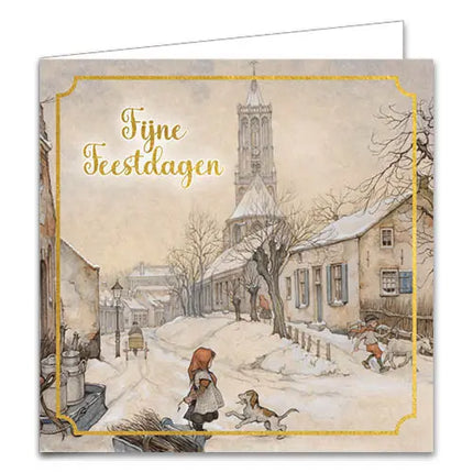 Comello Anton Pieck Kerstkaarten - Arrenslee - Meisje met hond