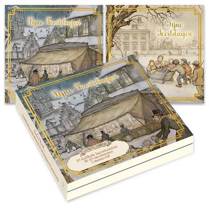 Comello Anton Pieck Kerstkaarten - Gebakskraam - Kinderen in slee
