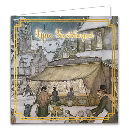 Comello Anton Pieck Kerstkaarten - Gebakskraam - Kinderen in slee
